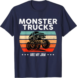 Vintage Monster Truck are My Jam Retro Sunset Cool Engines T-Shirt - T-Shirt | Navy