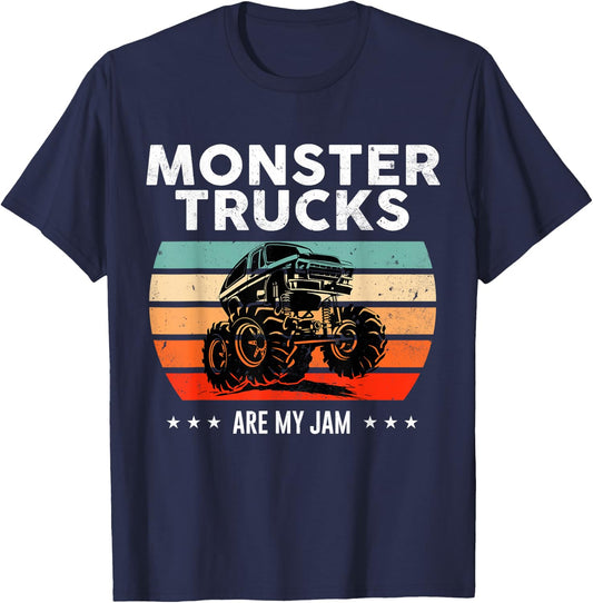 Vintage Monster Truck are My Jam Retro Sunset Cool Engines T-Shirt - T-Shirt | Navy