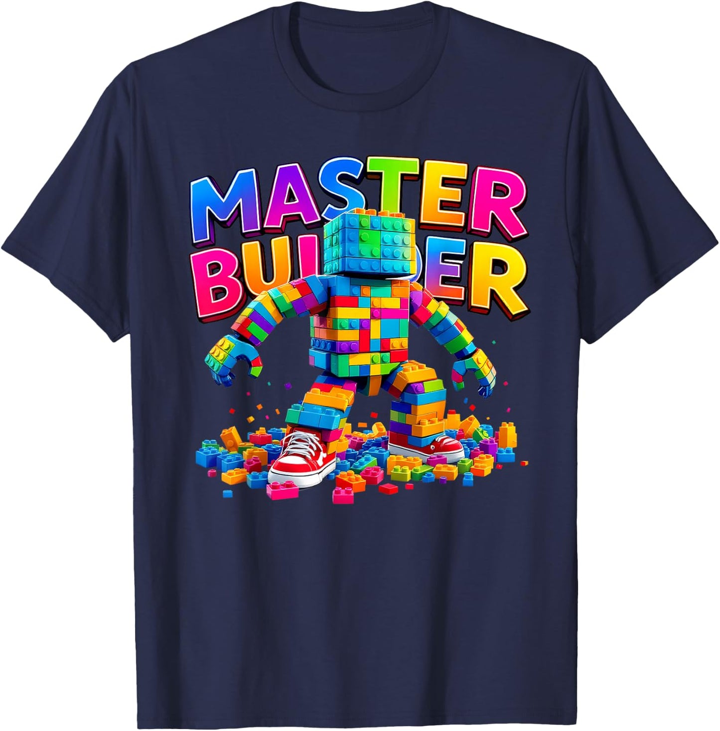 Master Builder Colourful Bricks Blocks Funny Kids Boys Girls T-Shirt - T-Shirt | Navy