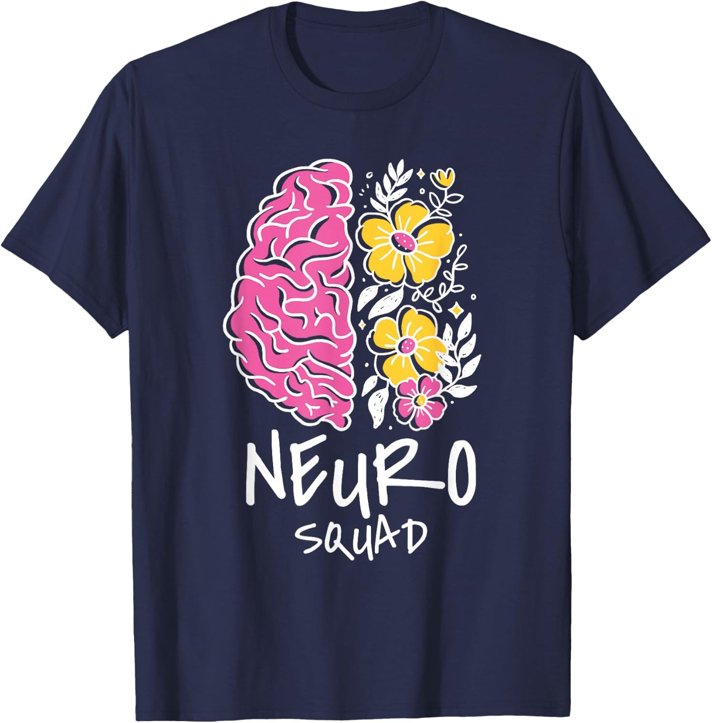Neuro Squad Brain Flowers Art T-Shirt - T-Shirt | Navy