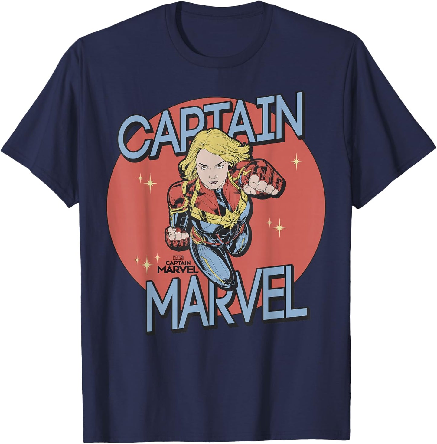 Captain Marvel Red Spot Action Pose Logo Graphic T-Shirt - T-Shirt | Navy