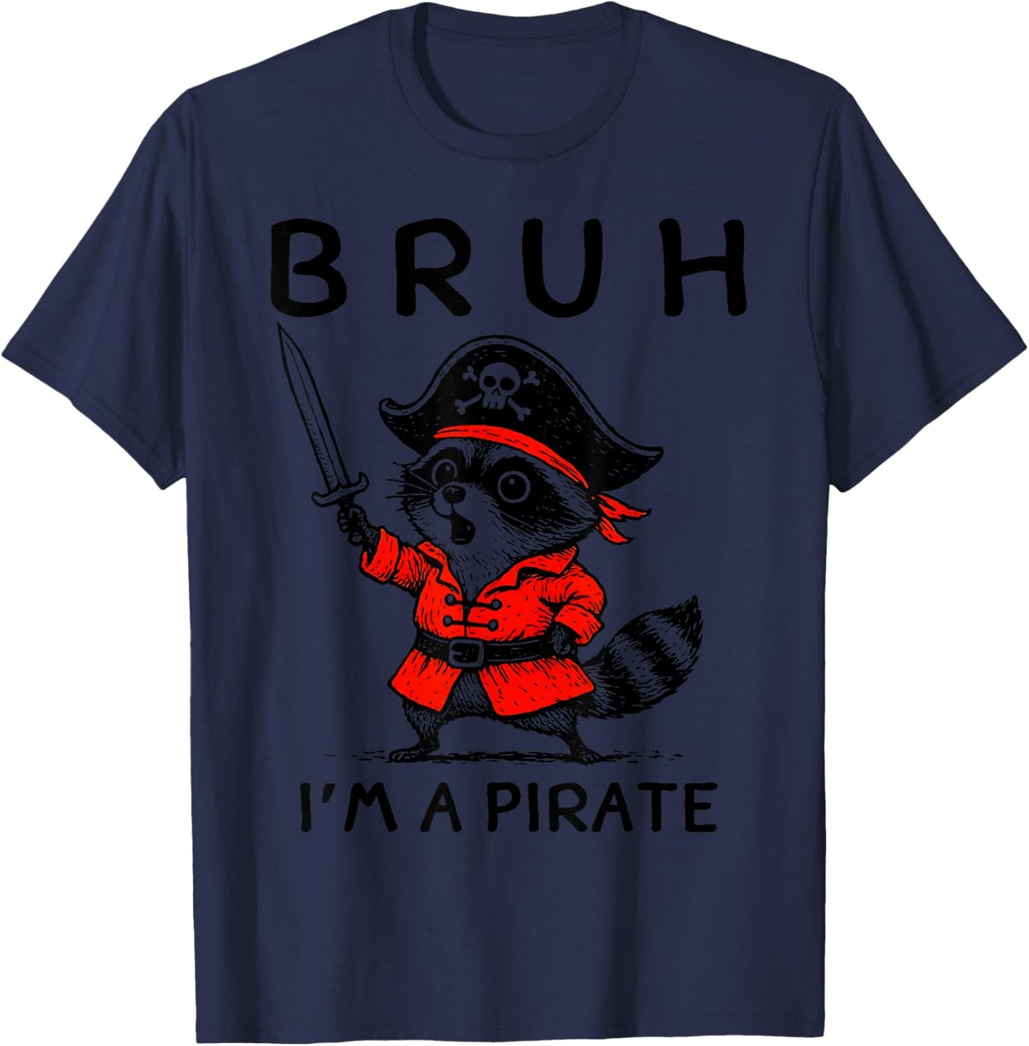 Vintage Raccoon Bruh I'm A Pirate Funny Birthday Party Kids T-Shirt - T-Shirt | Navy