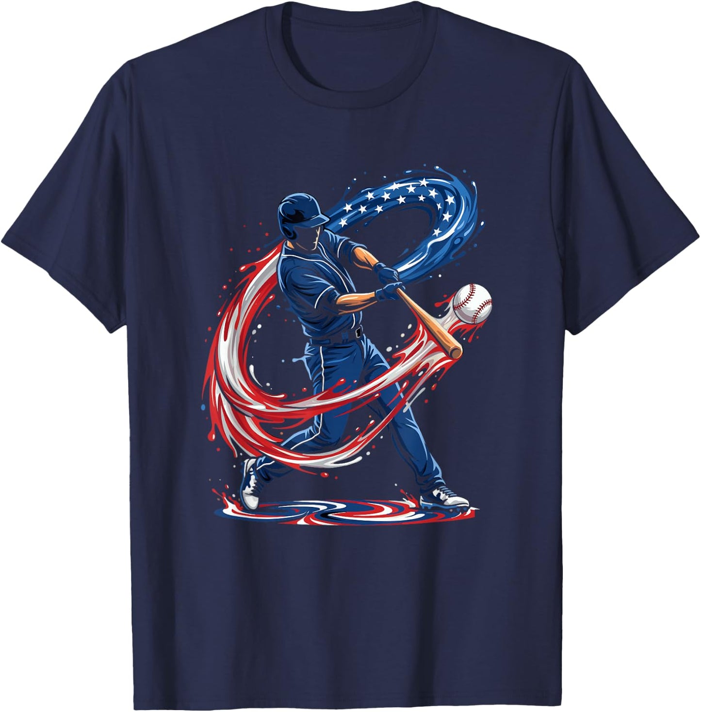 Baseball Drip 4th of July Patriotic US Flag Baseball T-Shirt - T-Shirt | Navy