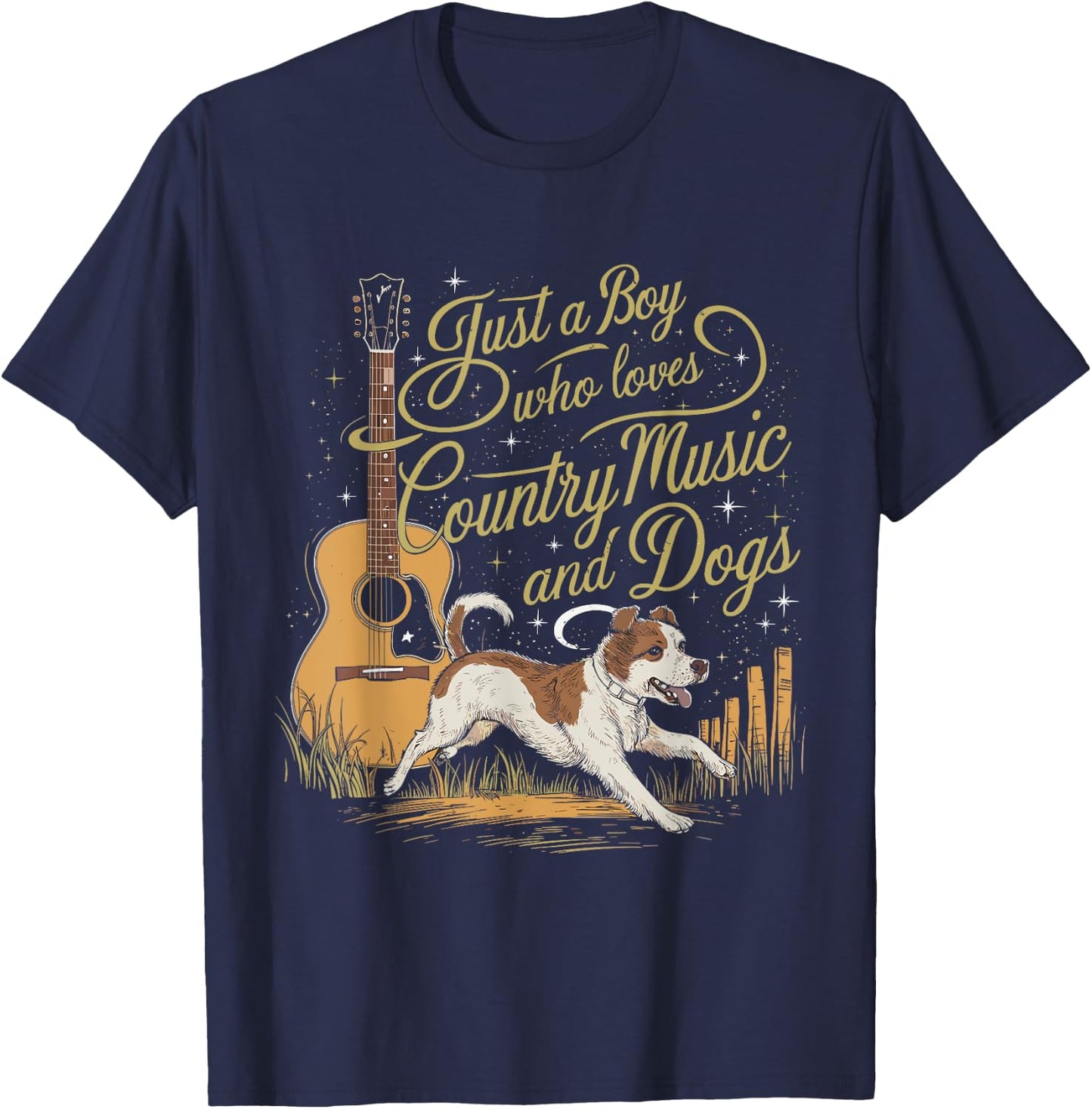 Just A Boy Who Loves Country Music And Dogs T-Shirt - T-Shirt | Navy