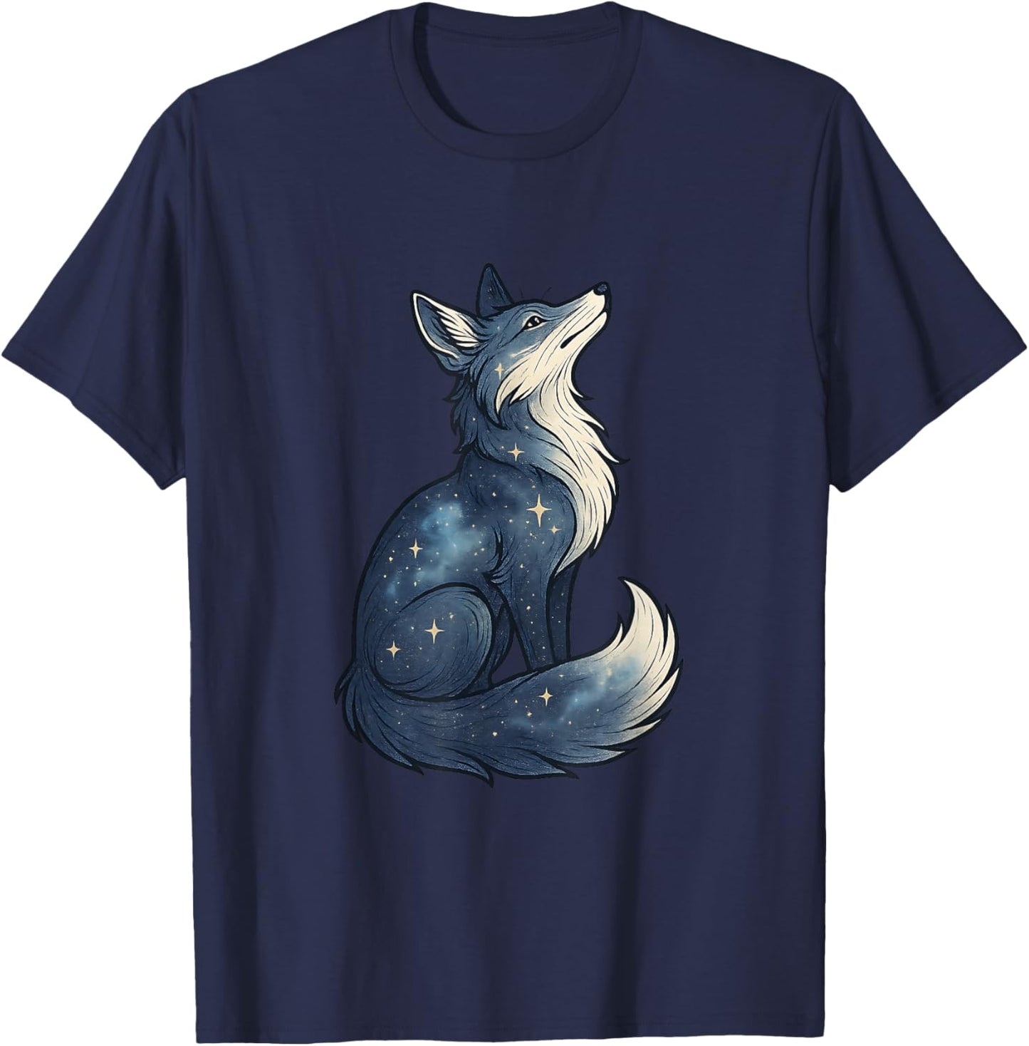 Witchy Celestial Fox Galaxy Stars Mystical Astrology Gifts T-Shirt - T-Shirt | Navy