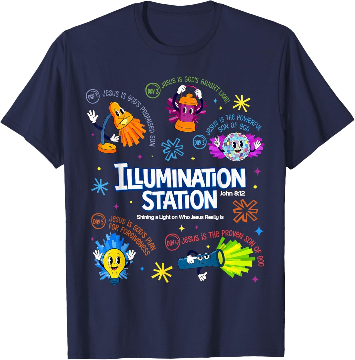 Illumination Station VBS 2026 Bible Jesus Christian Lights T-Shirt - T-Shirt | Navy