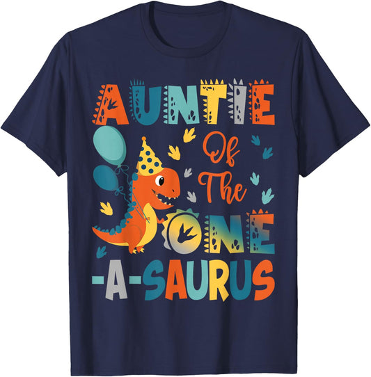 Auntie Of The One-A-Saurus 2Nd Birthday Dinosaur Party T-Shirt - T-Shirt | Navy