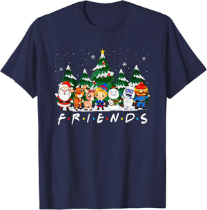 Christmas Friends Santa Rudolph Snowman Xmas Family Pajamas T-Shirt - T-Shirt | Navy