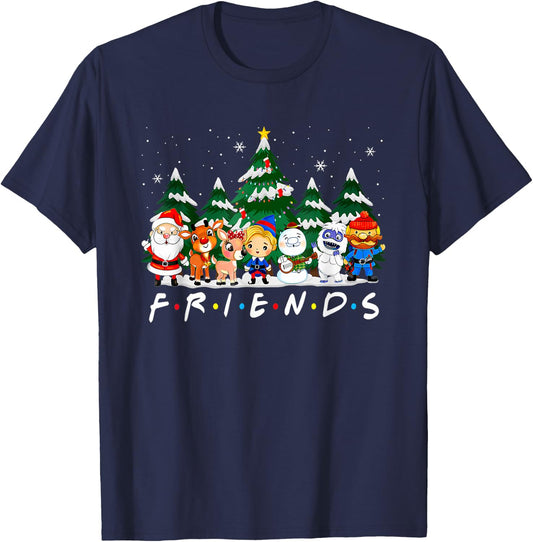 Christmas Friends Santa Rudolph Snowman Xmas Family Pajamas T-Shirt - T-Shirt | Navy