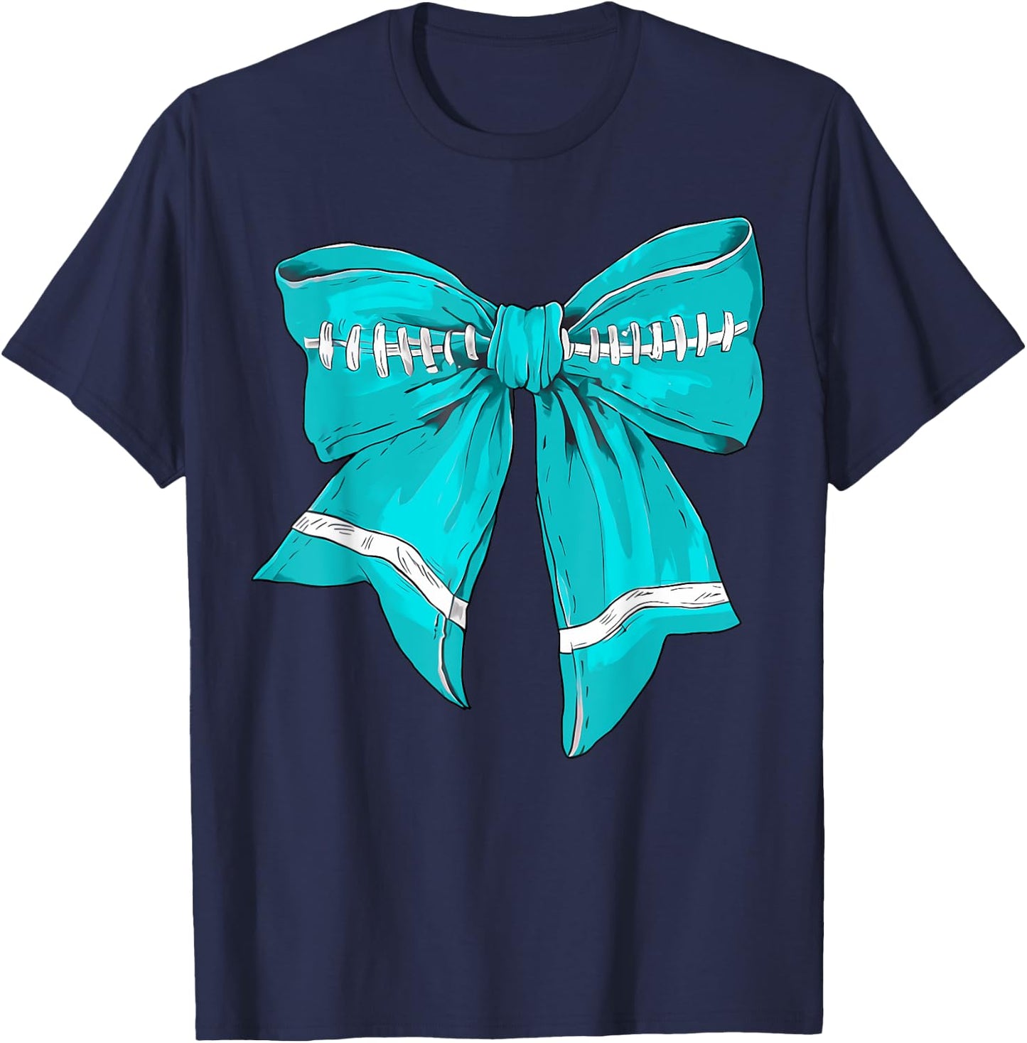 Football Game Day Teal Ribbon Cervical Cancer Awareness T-Shirt - T-Shirt | Navy