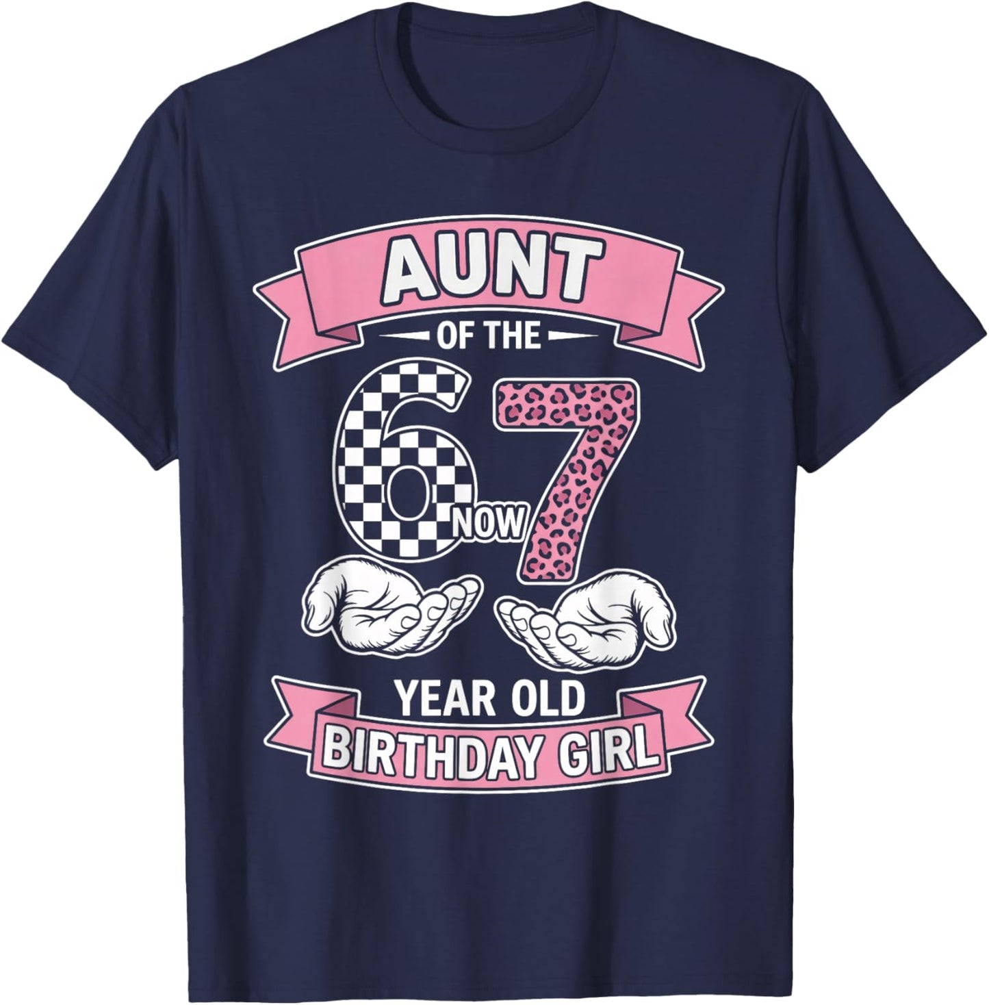 Aunt 67 Birthday 7 Years Old Ribbon Leopard Family Matching T-Shirt - T-Shirt | Navy