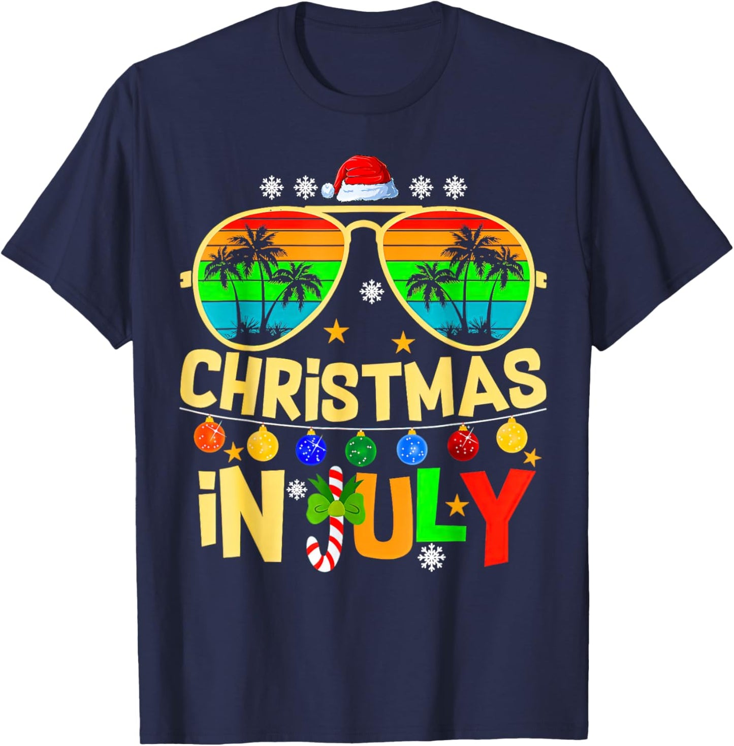 Santa Claus Sunglasses Beach Christmas in July T-Shirt - T-Shirt | Navy