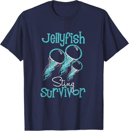 Jelly Fish Sting Survivor Distressed Fun Novelty T Shirt T-Shirt - T-Shirt | Navy