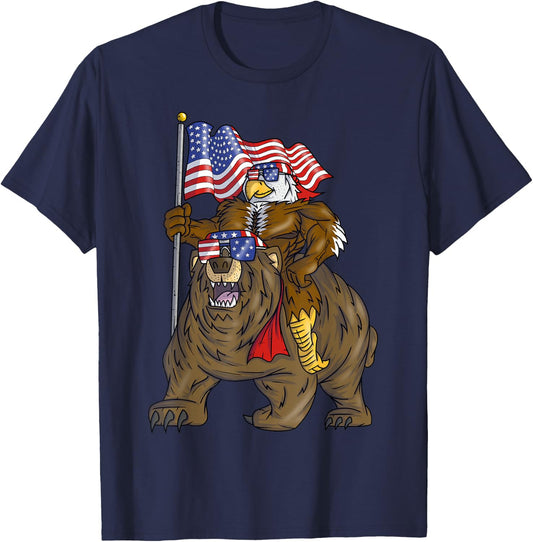 4th of July Boys Proud American Bald Eagle Bear T-Shirt - T-Shirt | Navy