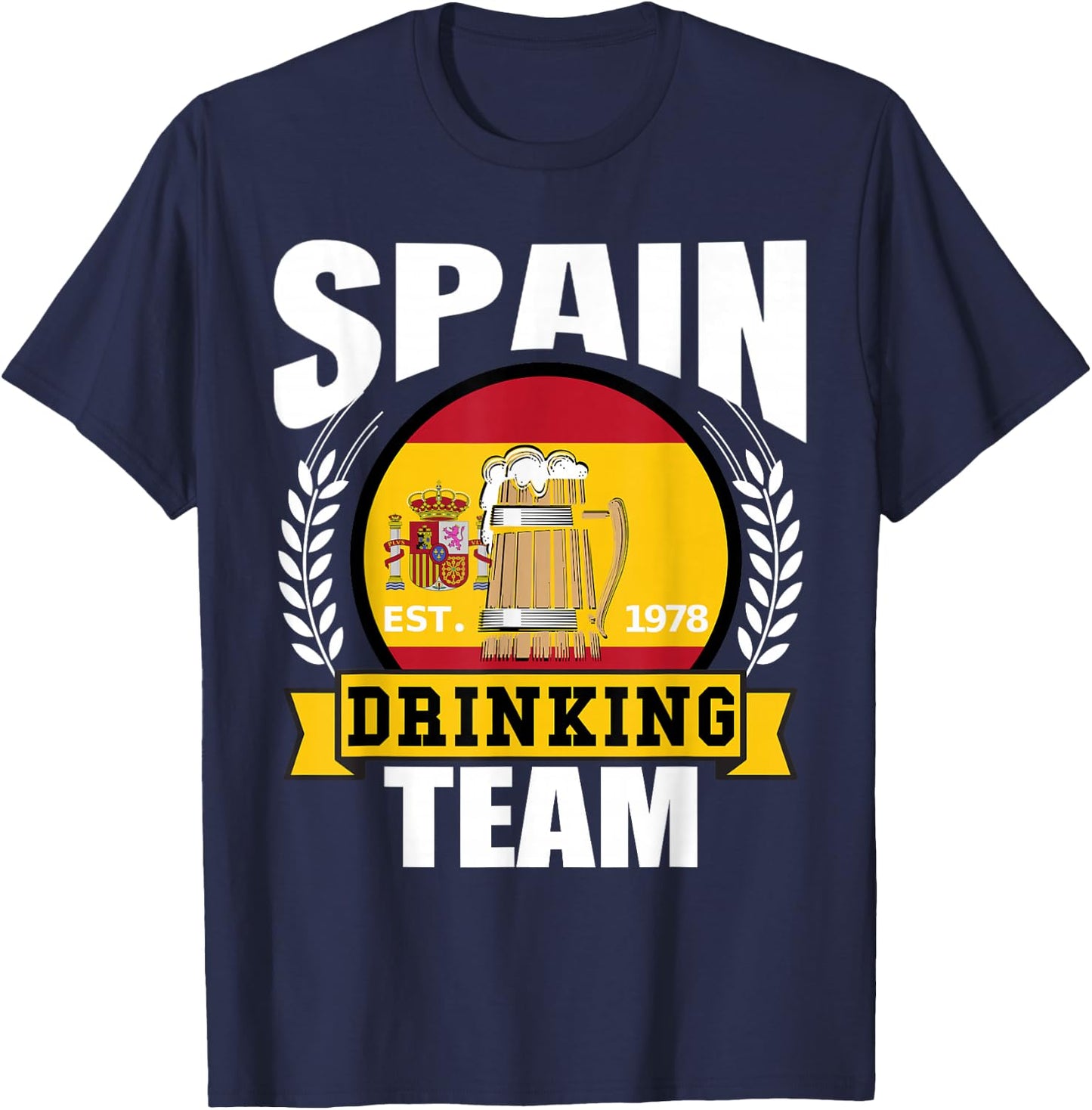 Spain Drinking Team Funny Spanish Flag Beer Party Gift T-Shirt - T-Shirt | Navy