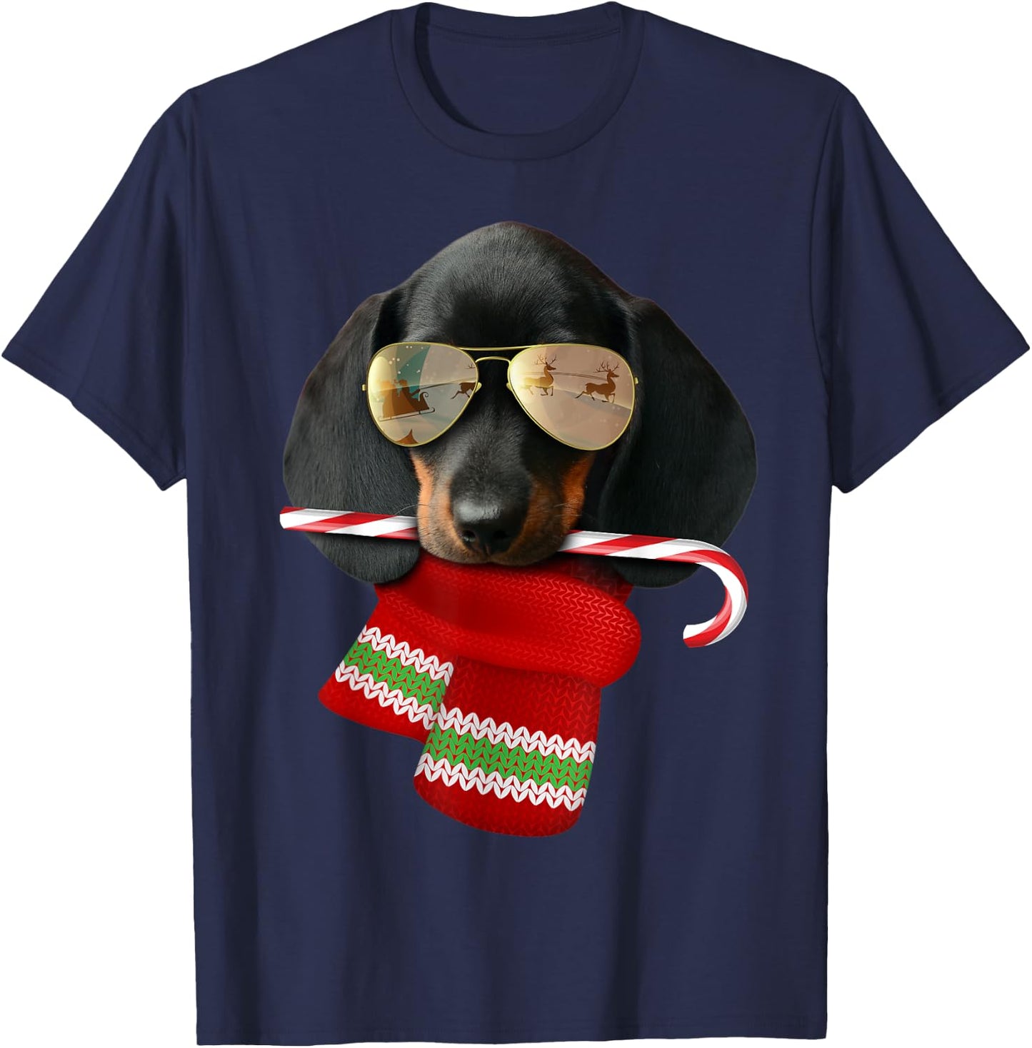 Dachshund shirt Cute Christmas Gift Dog Lovers Sunglasses Women Kids T-Shirt - T-Shirt | Navy