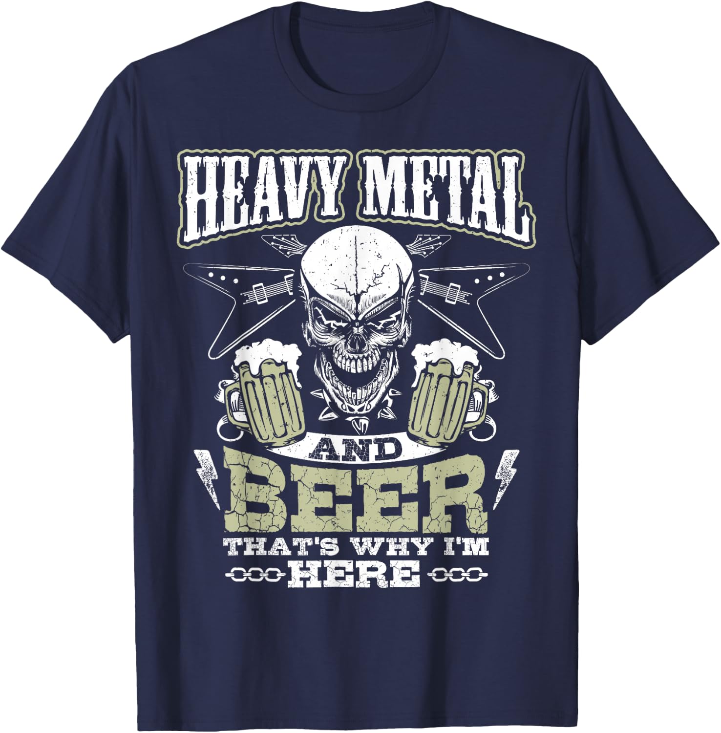 Heavy Metal And Beer Funny T-Shirt - T-Shirt | Navy