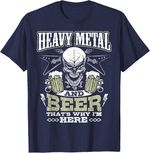 Heavy Metal And Beer Funny T-Shirt - T-Shirt | Navy