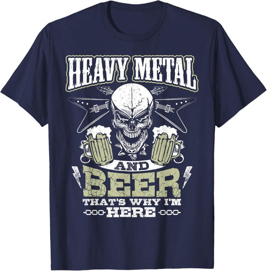 Heavy Metal And Beer Funny T-Shirt - T-Shirt | Navy