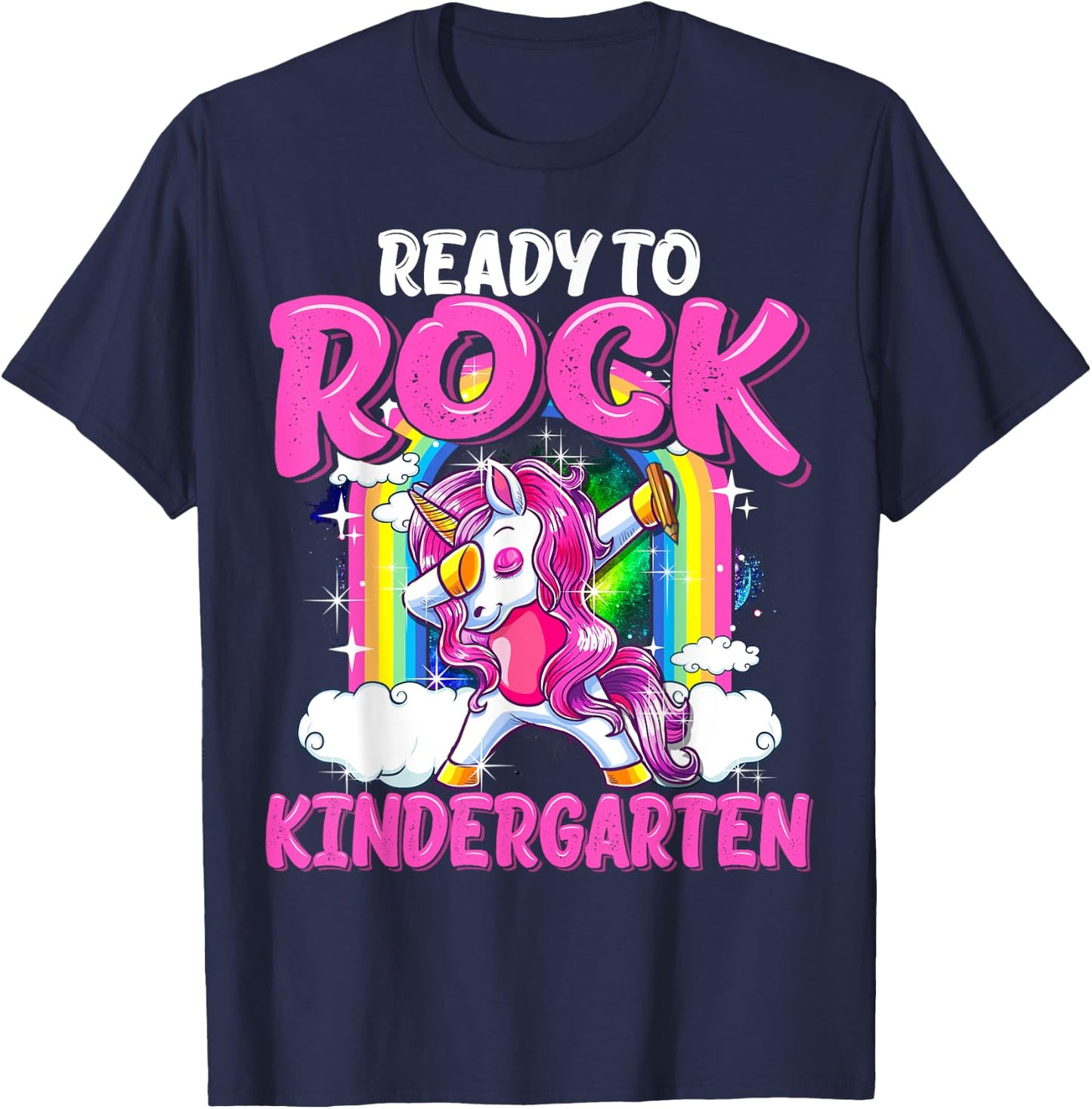 Ready To Rock Kindergarten Dabbing Unicorn Back To School T-Shirt - T-Shirt | Navy