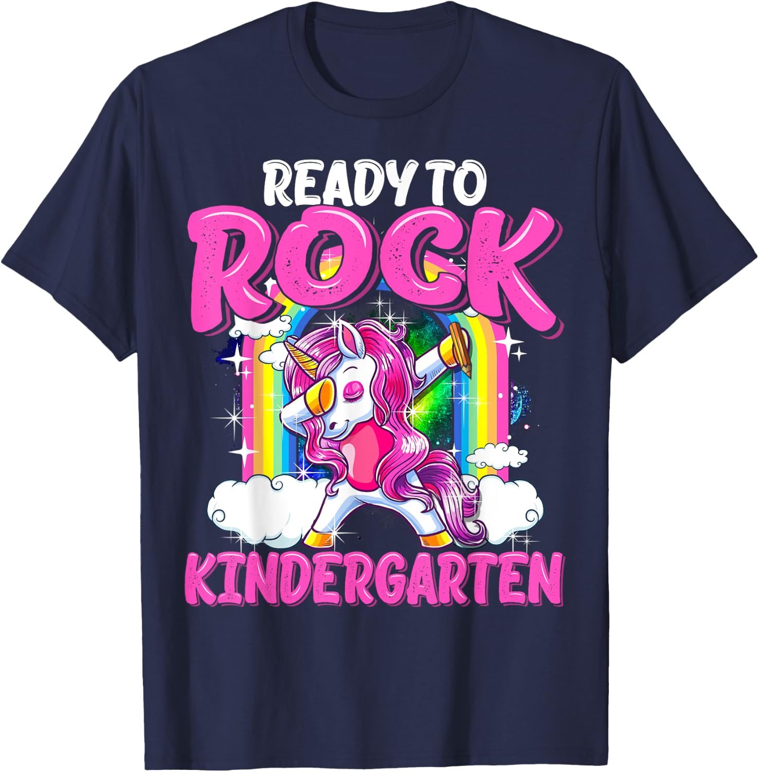 Ready To Rock Kindergarten Dabbing Unicorn Back To School T-Shirt - T-Shirt | Navy