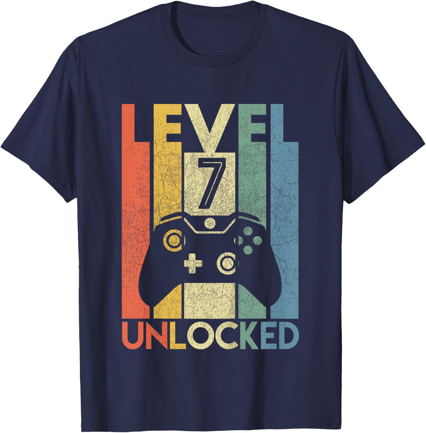 Kids Level 7 Unlocked Funny Video Gamer 7th Birthday Gift T-Shirt - T-Shirt | Navy