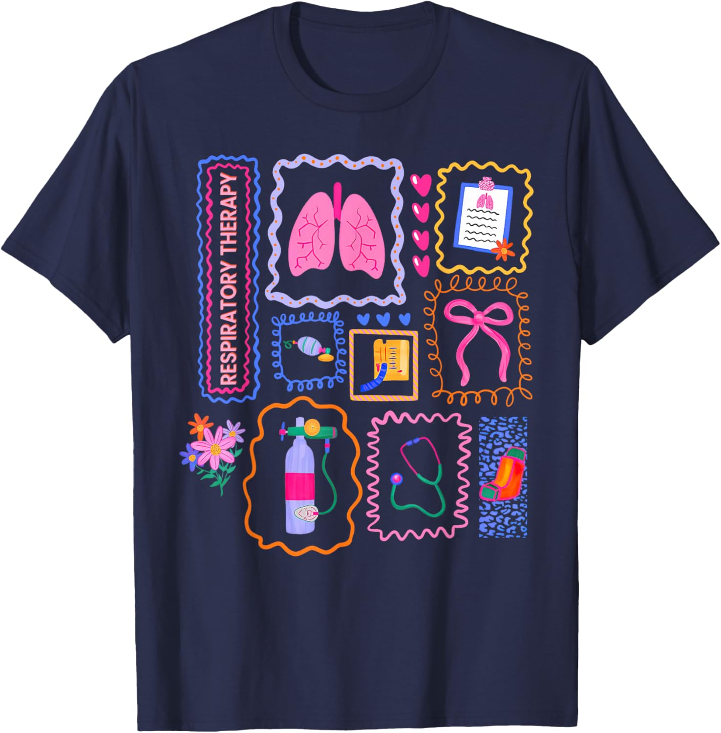 Coquette Stamp Respiratory Therapy Lung Squad Pulmonology T-Shirt - T-Shirt | Navy