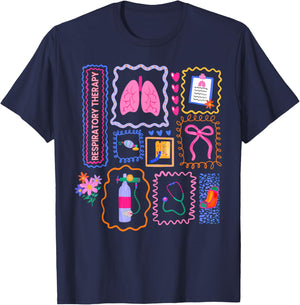 Coquette Stamp Respiratory Therapy Lung Squad Pulmonology T-Shirt - T-Shirt | Navy
