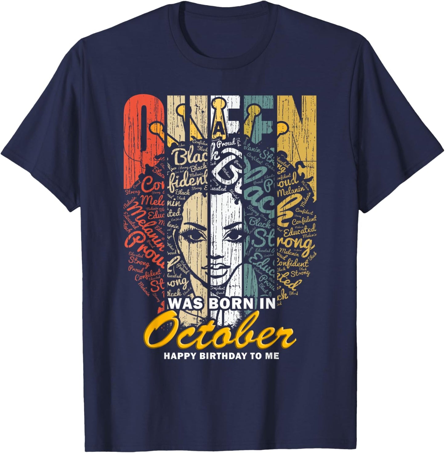 October Birthday Shirts - Black African Queen T-Shirt - T-Shirt | Navy