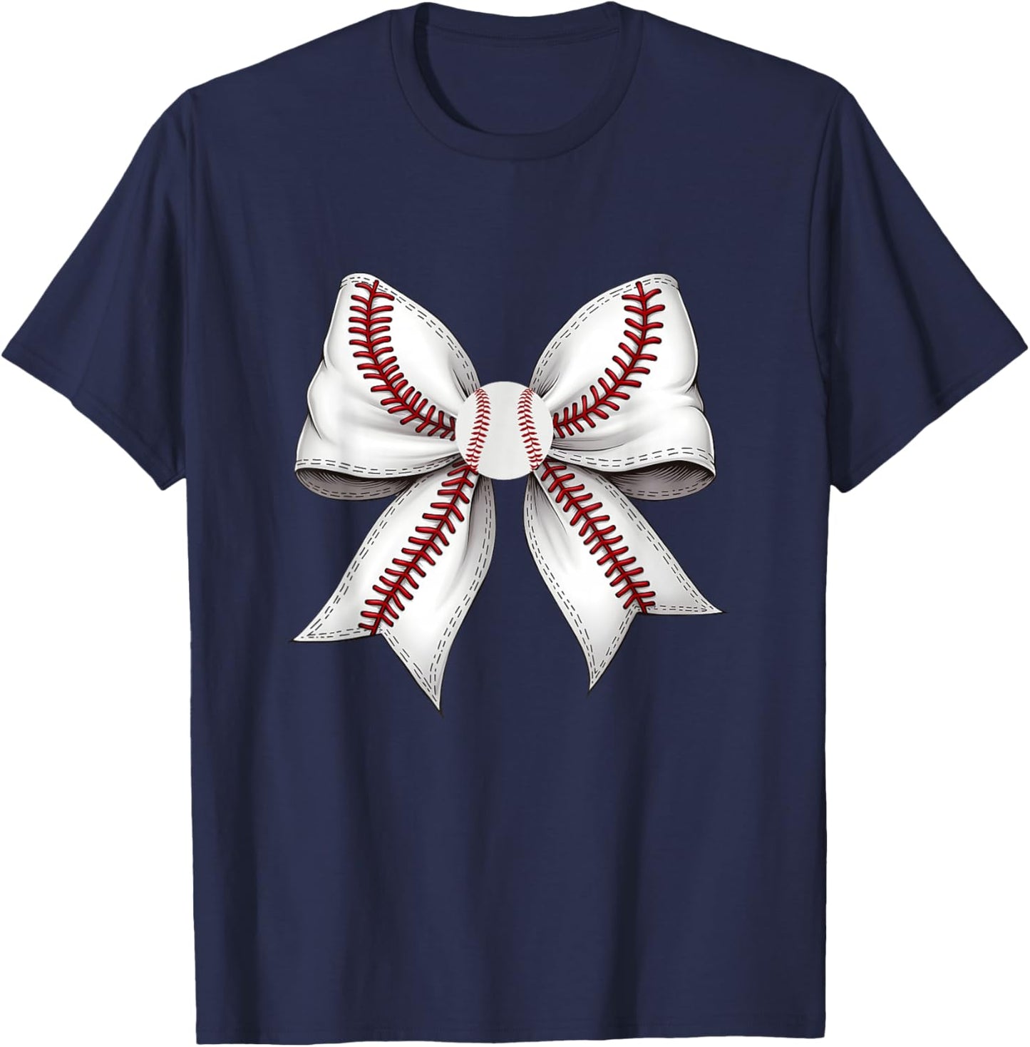 Unique Baseball Stitch Pattern Bow Design T-Shirt - T-Shirt | Navy