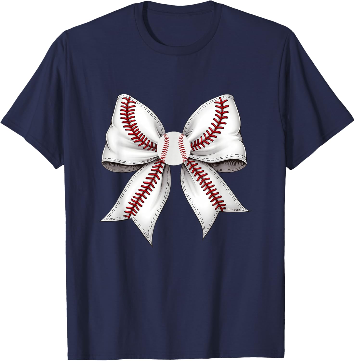 Unique Baseball Stitch Pattern Bow Design T-Shirt - T-Shirt | Navy