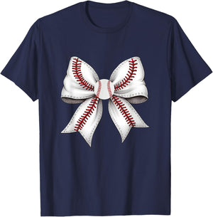 Unique Baseball Stitch Pattern Bow Design T-Shirt - T-Shirt | Navy