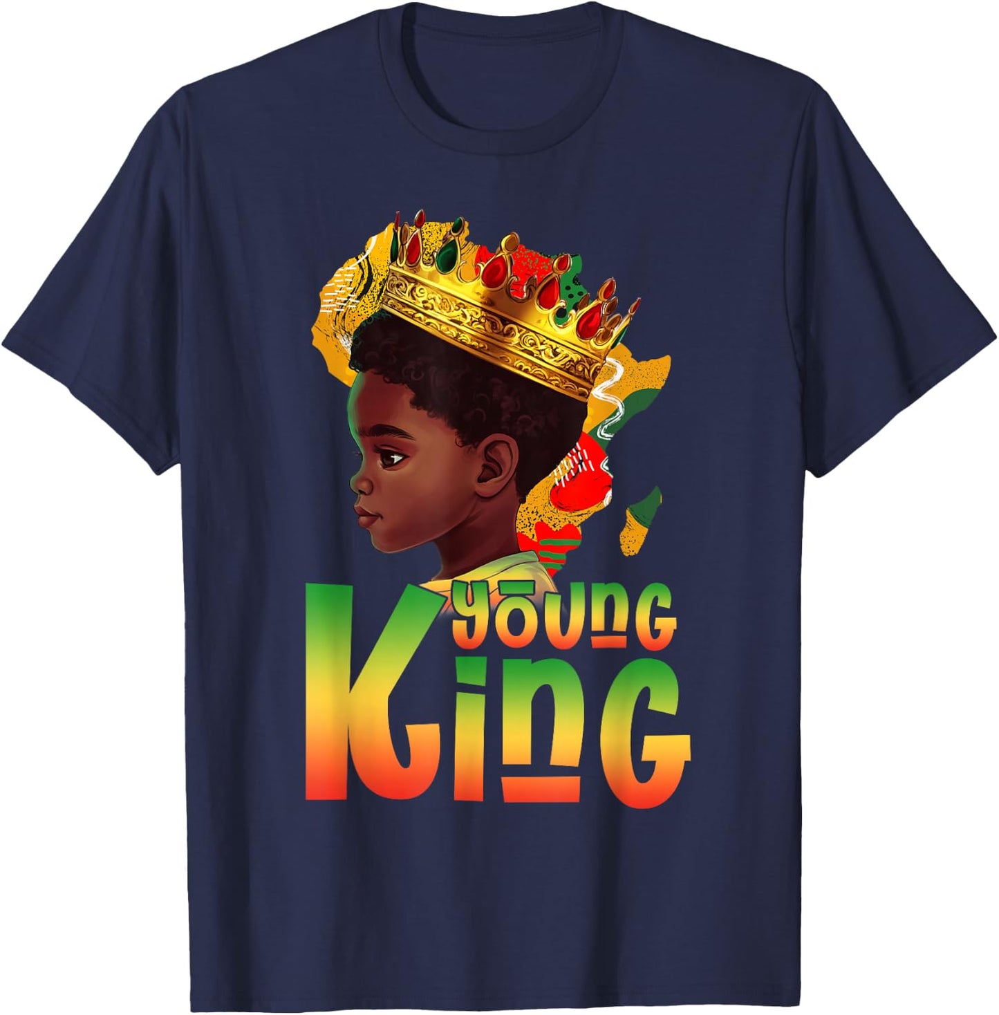 Black Young King Black History Month Kids Afro Boys Men T-Shirt - T-Shirt | Navy