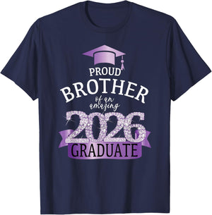 2026 Proud Brother Of The Graduate I Purple Party Design T-Shirt - T-Shirt | Navy