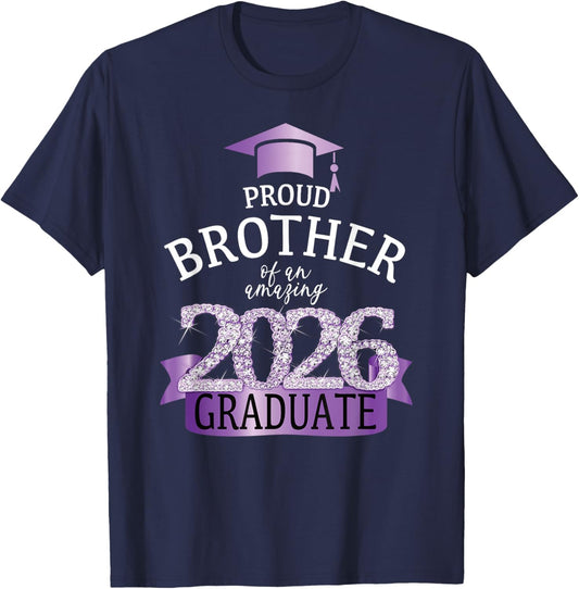 2026 Proud Brother Of The Graduate I Purple Party Design T-Shirt - T-Shirt | Navy