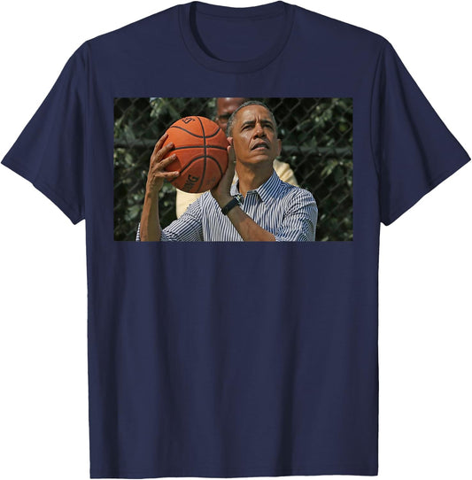 Barack Obama Playing Basketball Presidential T-Shirt - T-Shirt | Navy
