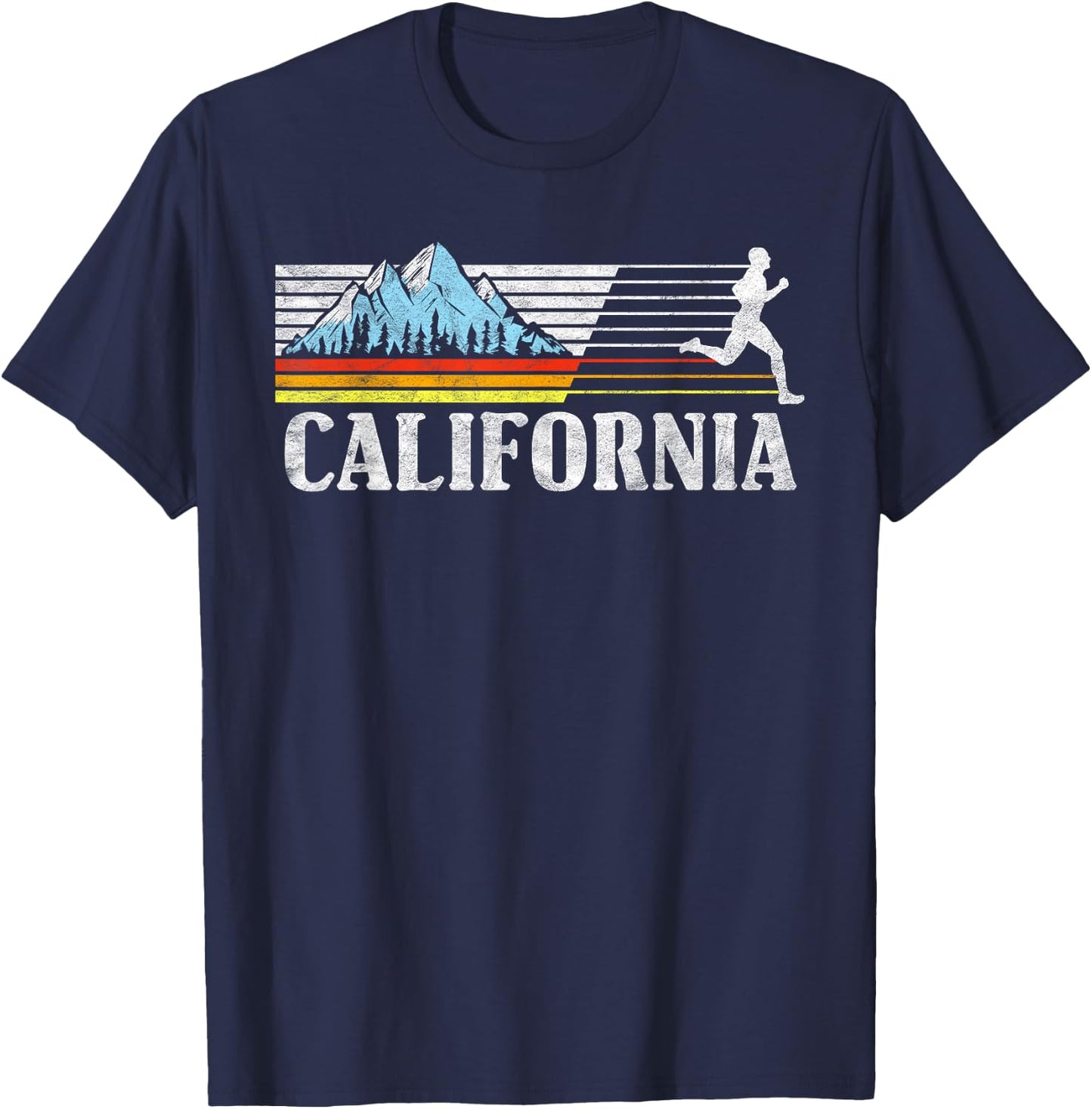 California Trail Running Retro Mountains 80s Graphic T-Shirt - T-Shirt | Navy