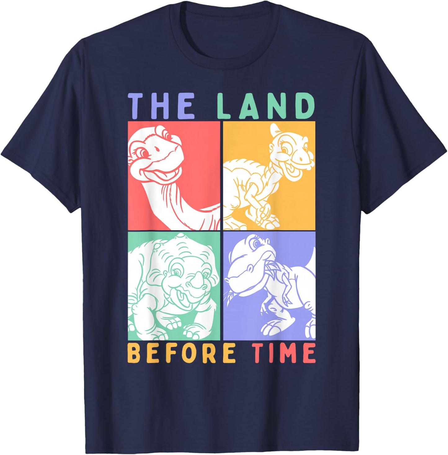Land Before Time Pastel Stacked Dinosaur Boxes T-Shirt - T-Shirt | Navy