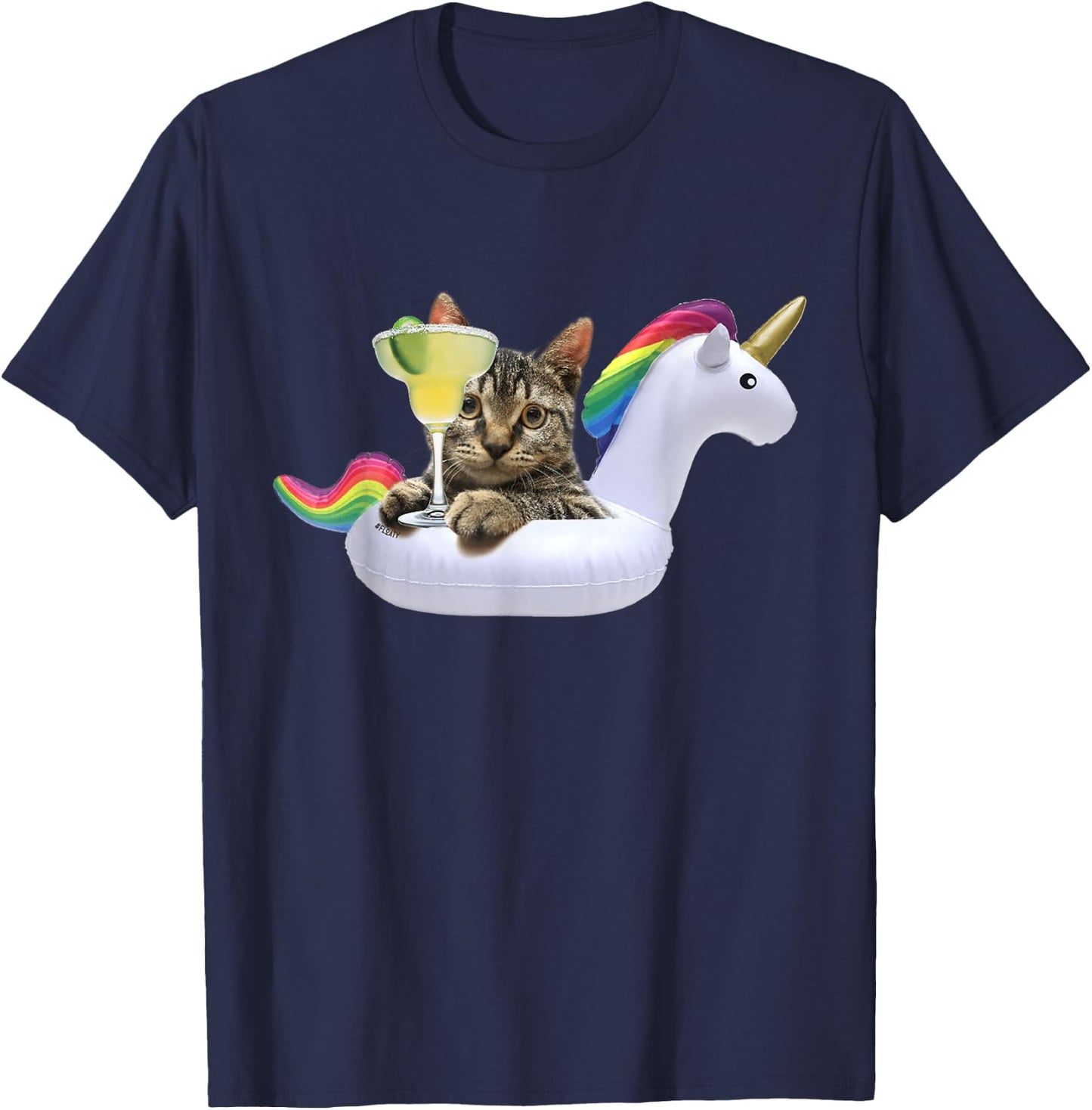 Summer Kitty With Margarita Unicorn Float Funny Cat Men Women T-Shirt - T-Shirt | Navy
