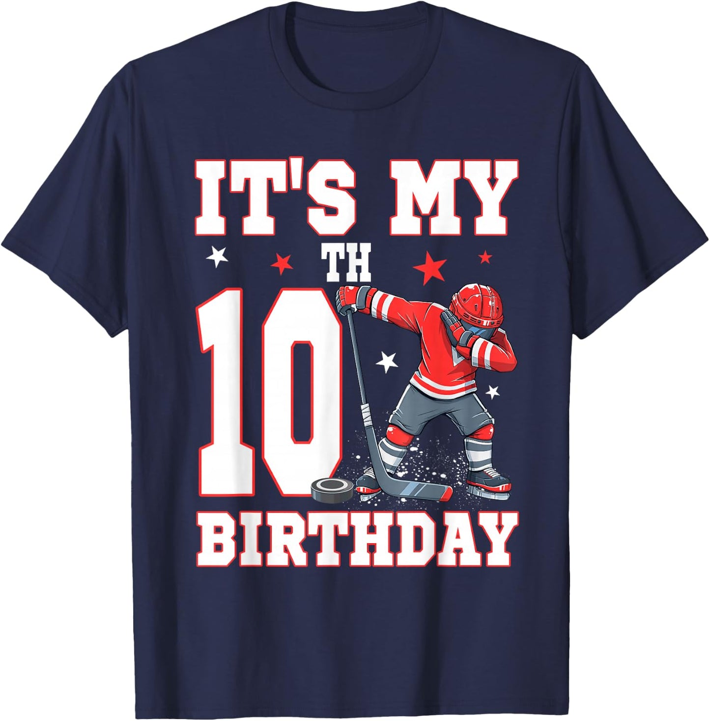 It's My 10th Birthday Boy Ice Hockey Dabbing 10 Year Old T-Shirt - T-Shirt | Navy
