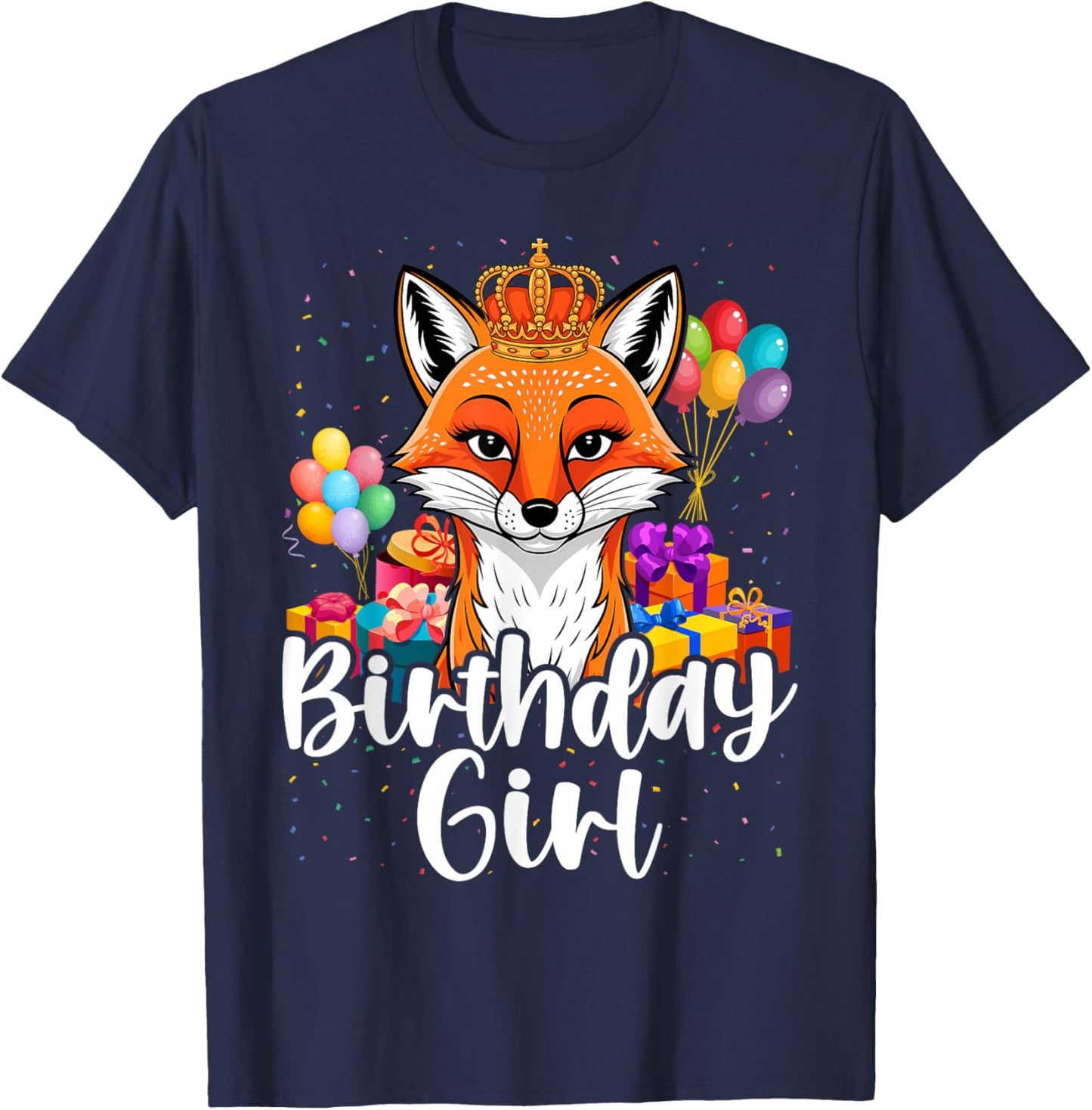 Birthday Girl Party Animal Cool Cute Fox T-Shirt - T-Shirt | Navy