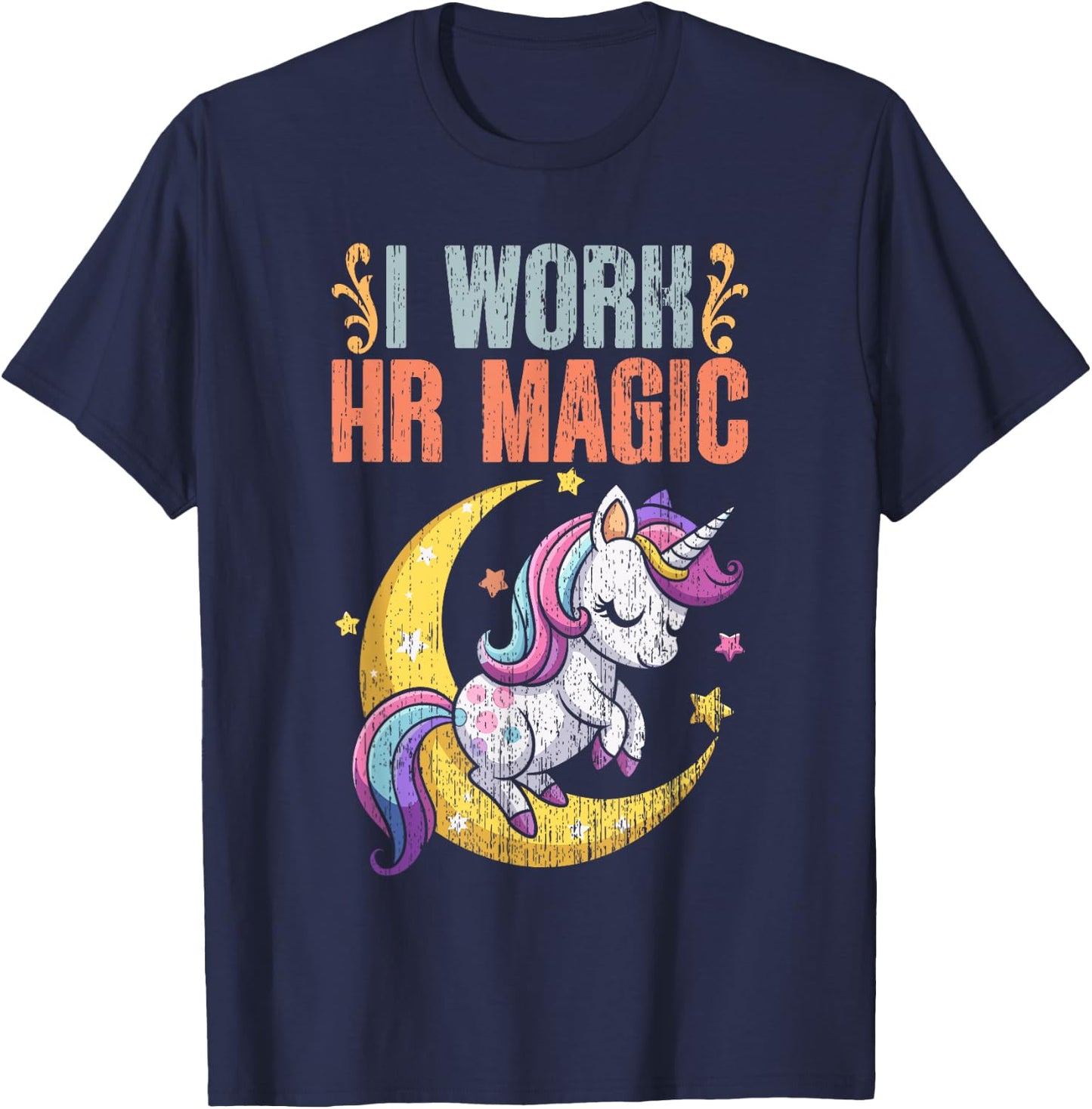 I Work HR Magic Retro Human Resource Management For HR Squad T-Shirt - T-Shirt | Navy