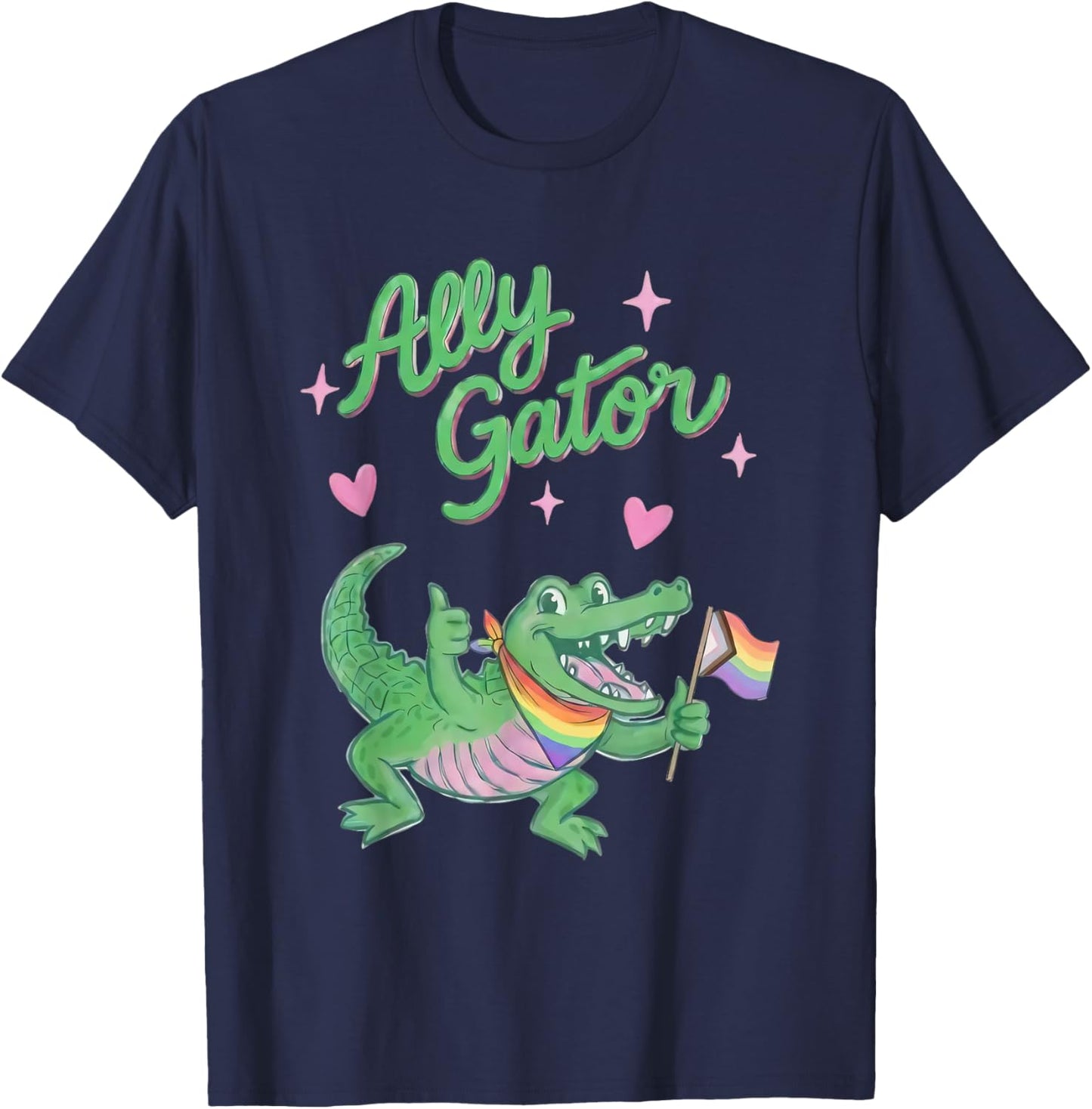 Pride Month 2026 Ally Gator Gift LGBTQ Ally Pride Flag T-Shirt - T-Shirt | Navy