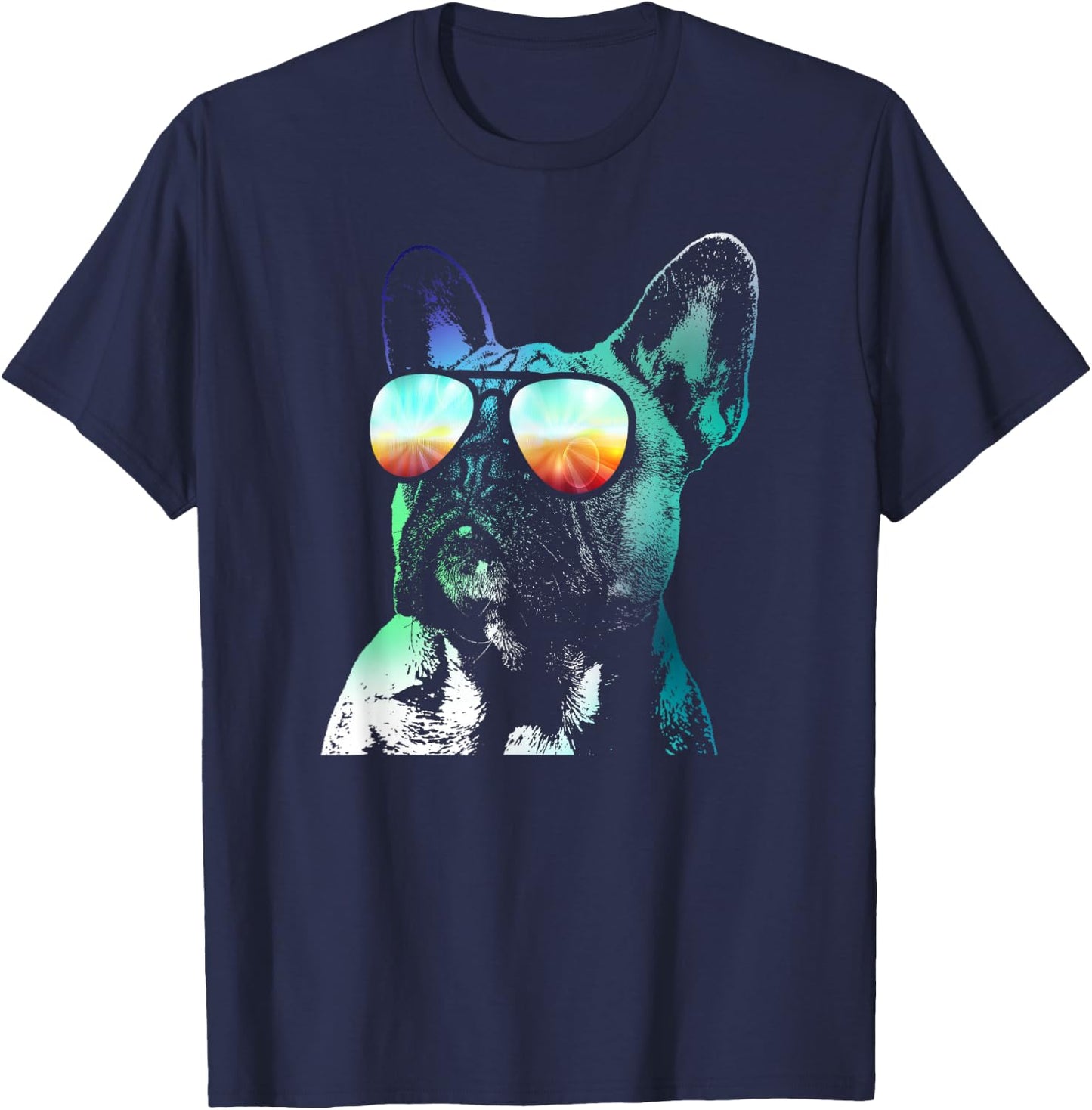 French Bulldog Neon Dog Shirt T-Shirt - T-Shirt | Navy