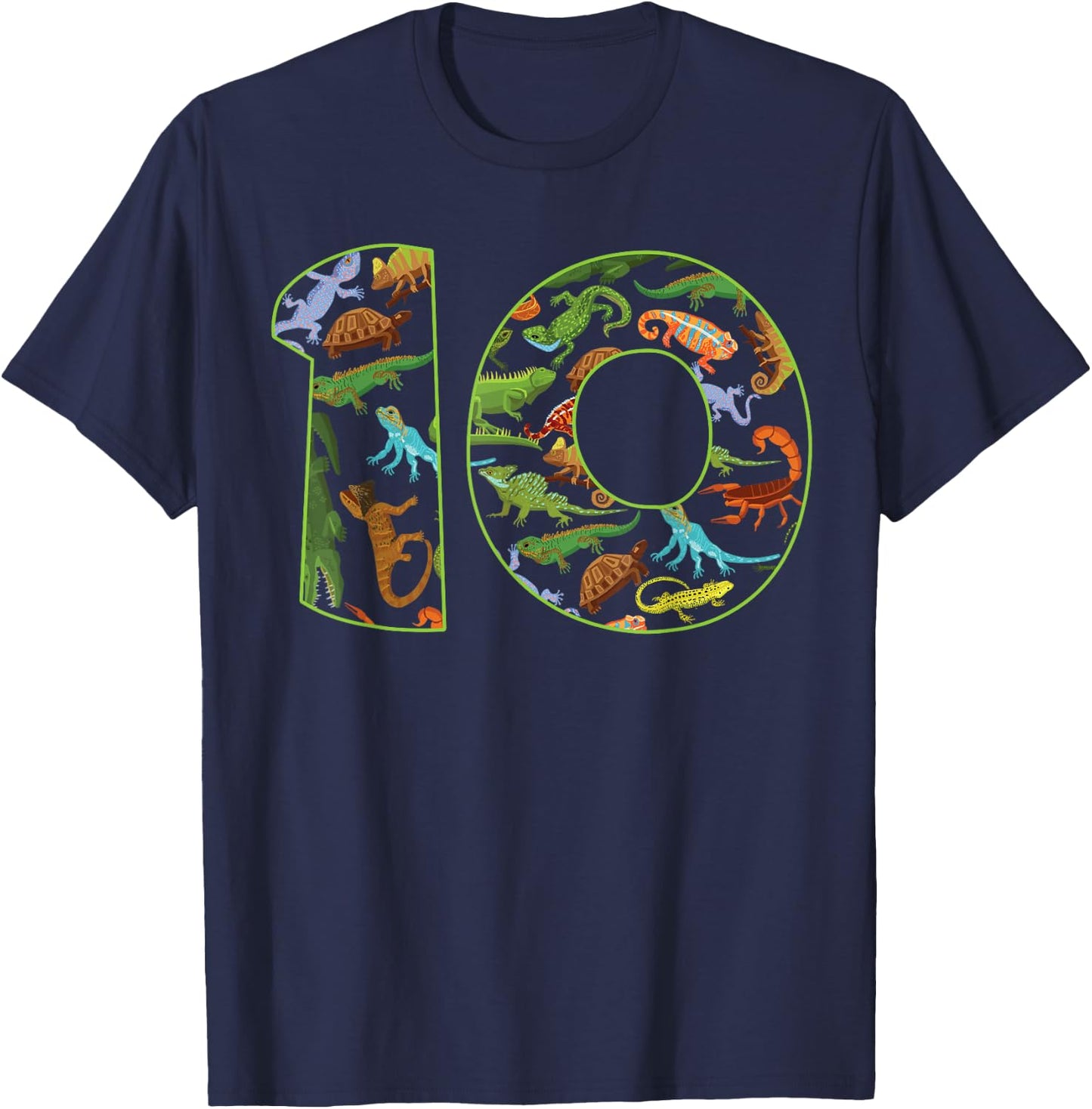 Cool 10 Reptile Theme 10th Birthday Party 10 Years Old T-Shirt - T-Shirt | Navy