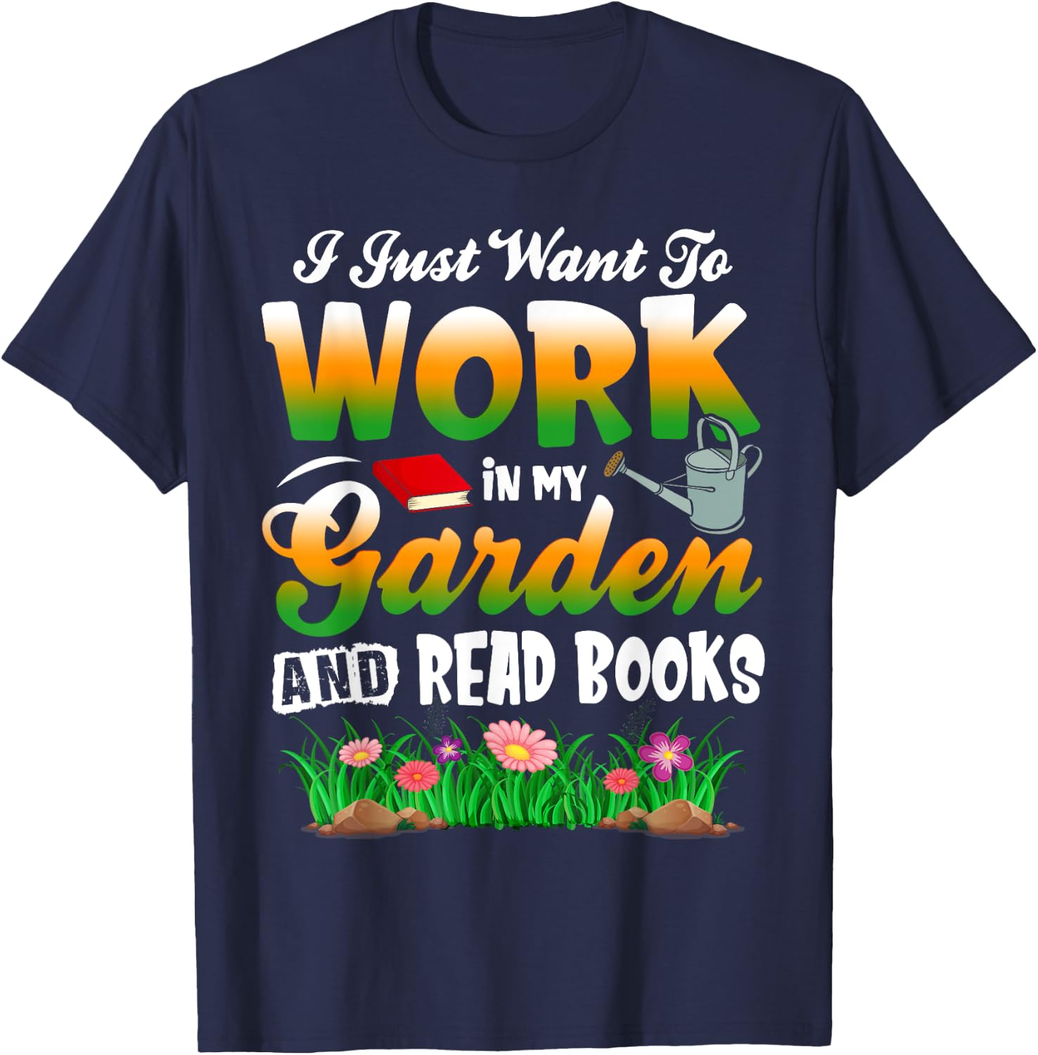 Mother's Day Gardening Gift Garden and Book Lover T-Shirt - T-Shirt | Navy