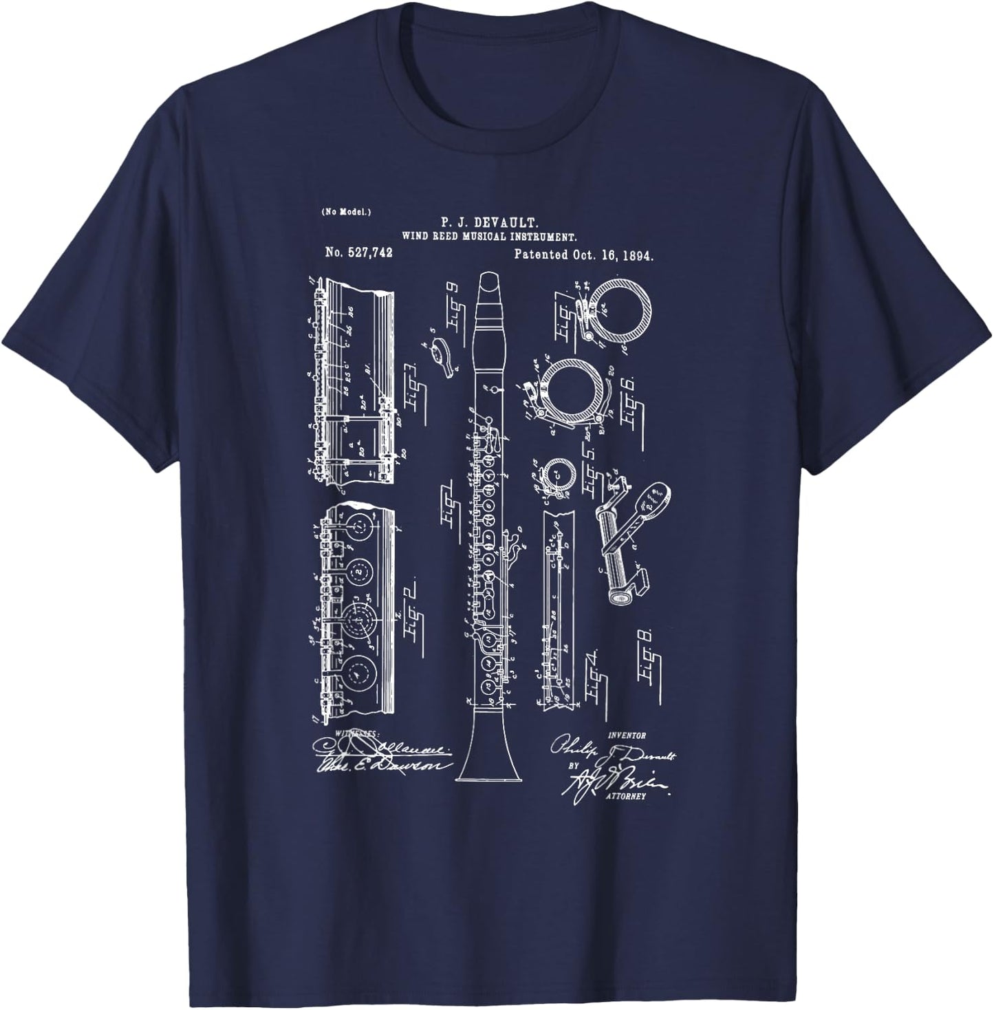 Clarinet Musicians Marching Band Blueprint Patent Clarinet T-Shirt - T-Shirt | Navy