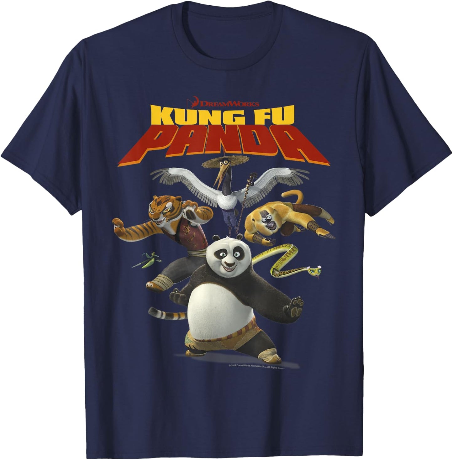 Kung Fu Panda Group Shot Action Portrait Movie Logo Small T-Shirt - T-Shirt | Navy