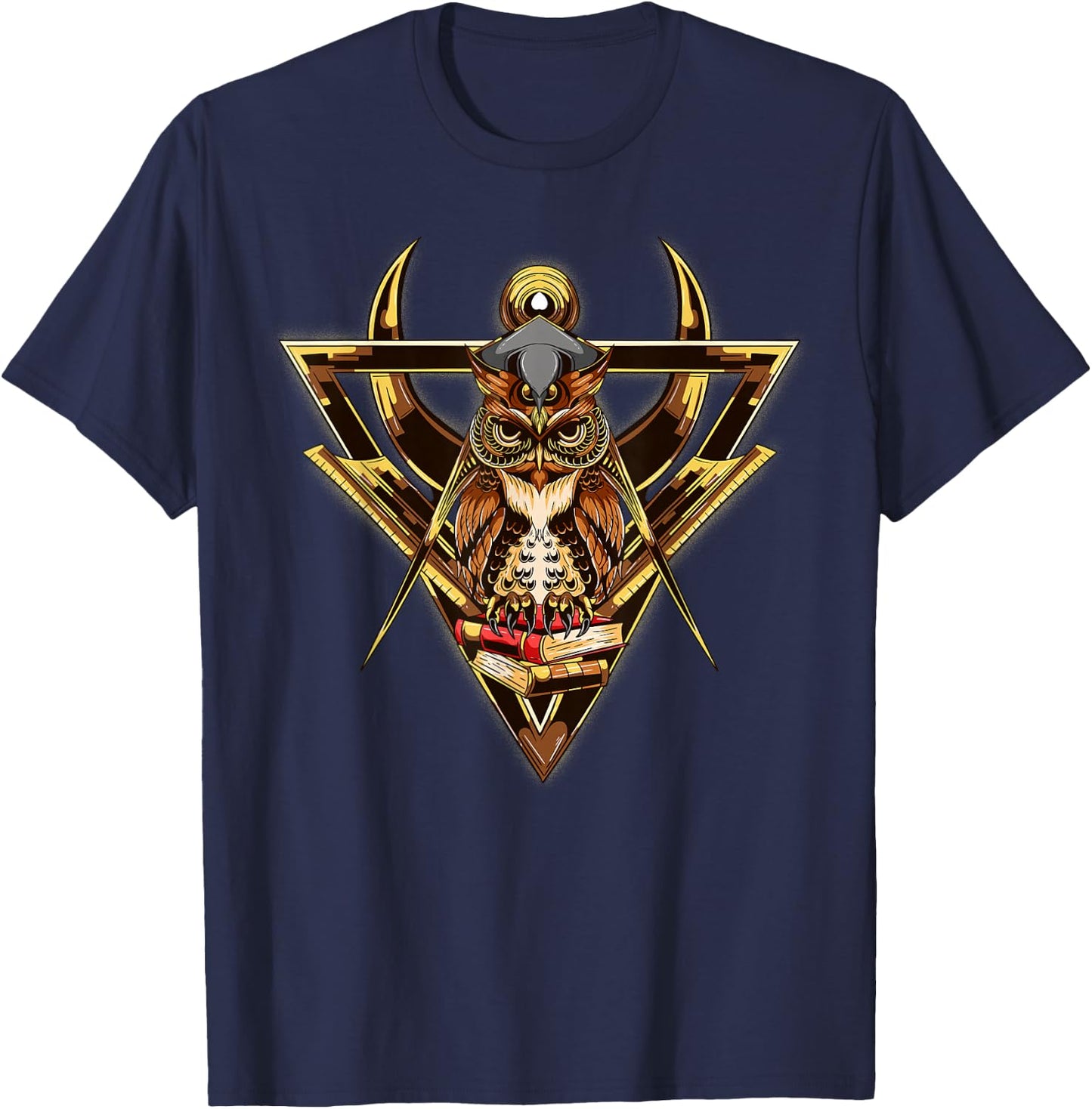 Masonic Mason Square Compass Owl Books T-Shirt - T-Shirt | Navy