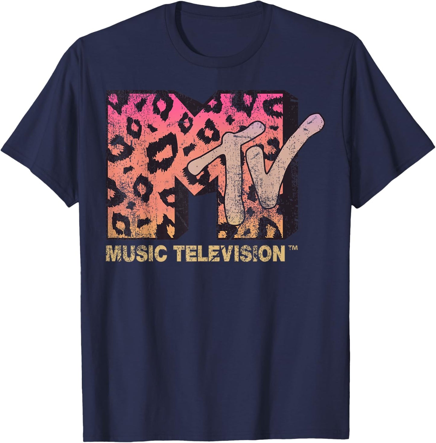 MTV Leopard Print Gradient Logo Small T-Shirt - T-Shirt | Navy